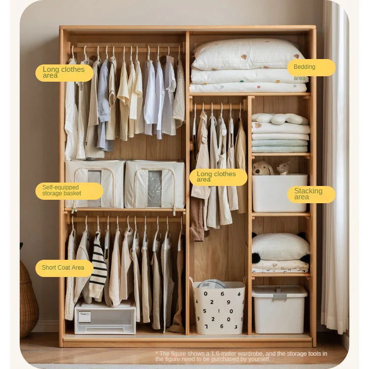 Beech Solid Wood Kids Sliding Door Wardrobe