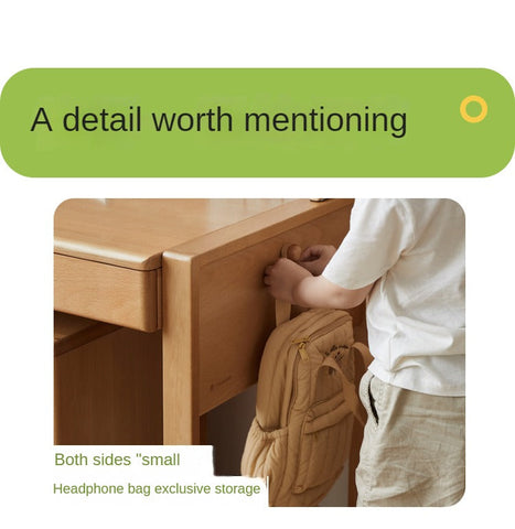 Beech Solid Wood Adjustable Children’s Study Desk Natural Finish with Shelves & Storage