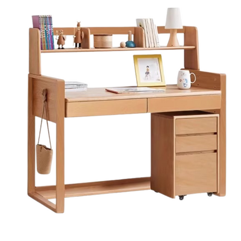 Beech & Oak Solid Wood Childrens Desk Natural Adjustable Study Table with Drawers Eco Friendly Design