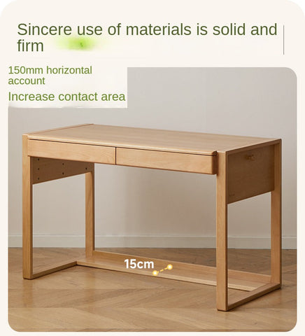 Beech Solid Wood Adjustable Children’s Study Desk Natural Finish with Shelves & Storage