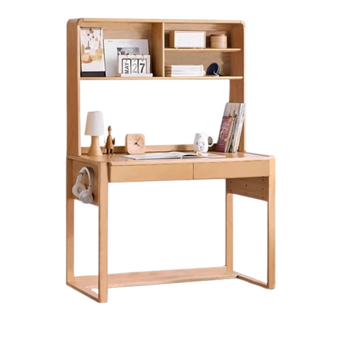 Beech & Oak Solid Wood Childrens Desk Natural Adjustable Study Table with Drawers Eco Friendly Design