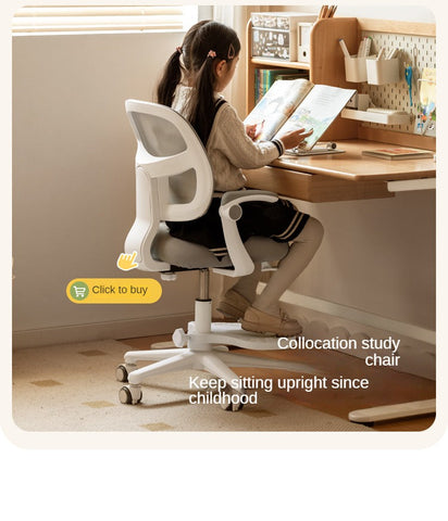 Beech & Oak Solid Wood Childrens Desk Natural Adjustable Study Table with Drawers Eco Friendly Design