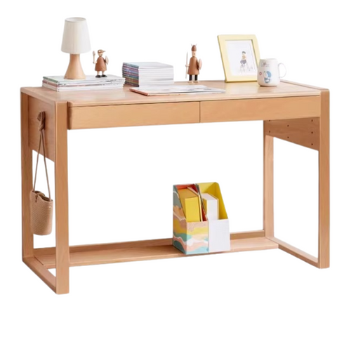Beech Solid Wood Adjustable Children’s Study Desk Natural Finish with Shelves & Storage