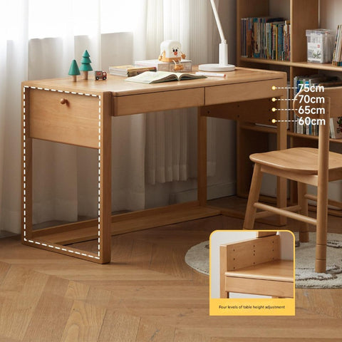Beech Solid Wood Adjustable Children’s Study Desk Natural Finish with Shelves & Storage