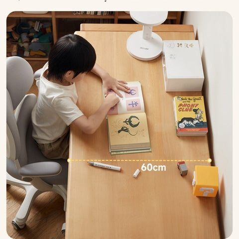 Beech & Oak Solid Wood Childrens Desk Natural Adjustable Study Table with Drawers Eco Friendly Design