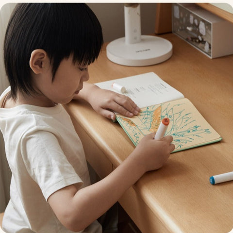 Beech & Oak Solid Wood Childrens Desk Natural Adjustable Study Table with Drawers Eco Friendly Design