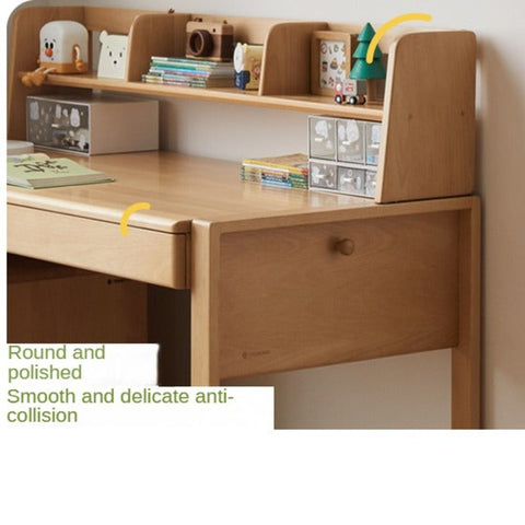 Beech & Oak Solid Wood Childrens Desk Natural Adjustable Study Table with Drawers Eco Friendly Design