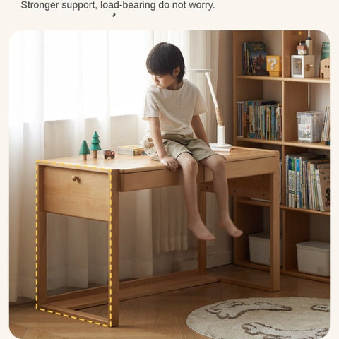 Beech & Oak Solid Wood Childrens Desk Natural Adjustable Study Table with Drawers Eco Friendly Design