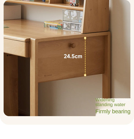 Beech & Oak Solid Wood Childrens Desk Natural Adjustable Study Table with Drawers Eco Friendly Design