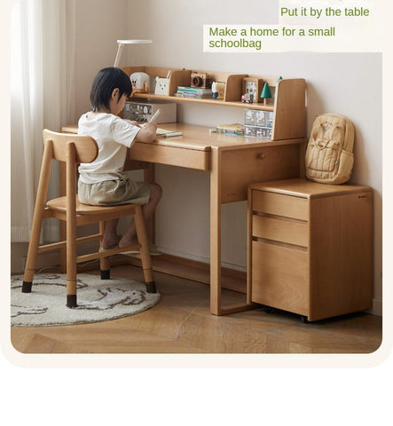 Beech & Oak Solid Wood Childrens Desk Natural Adjustable Study Table with Drawers Eco Friendly Design