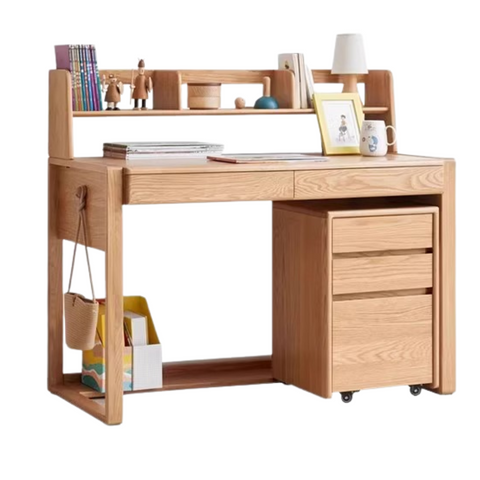 Beech & Oak Solid Wood Childrens Desk Natural Adjustable Study Table with Drawers Eco Friendly Design