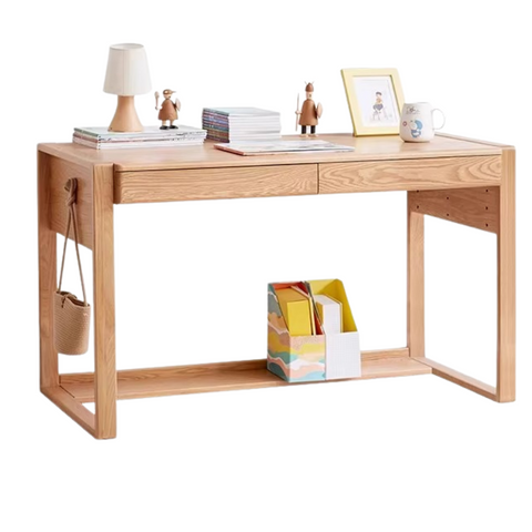 Beech & Oak Solid Wood Childrens Desk Natural Adjustable Study Table with Drawers Eco Friendly Design