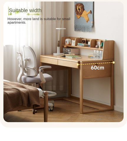 Beech Solid Wood Adjustable Children’s Study Desk Natural Finish with Shelves & Storage