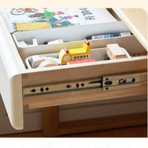 Beech Solid Wood Kids Learning Desk with White Top Storage Drawers and Eye Protection Lamp