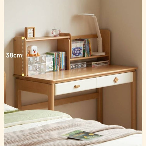 Beech Solid Wood Kids Learning Desk with White Top Storage Drawers and Eye Protection Lamp