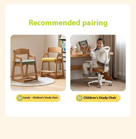 Beech Solid Wood Kids Learning Desk with White Top Storage Drawers and Eye Protection Lamp