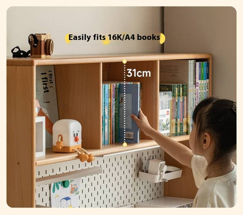 Beech Solid Wood Kids Learning Desk with White Top Storage Drawers and Eye Protection Lamp