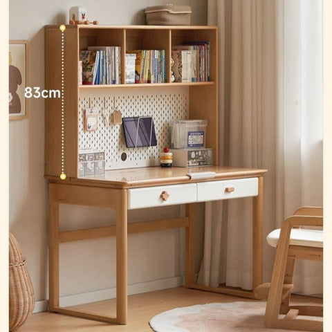 Beech Solid Wood Kids Learning Desk with White Top Storage Drawers and Eye Protection Lamp