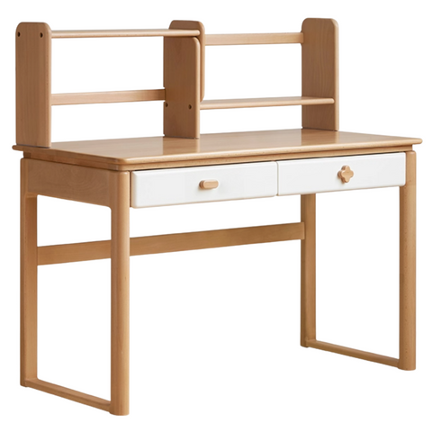 Beech Solid Wood Kids Learning Desk with White Top Storage Drawers and Eye Protection Lamp