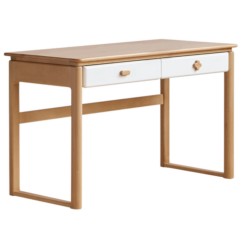 Beech Solid Wood Kids Learning Desk with White Top Storage Drawers and Eye Protection Lamp