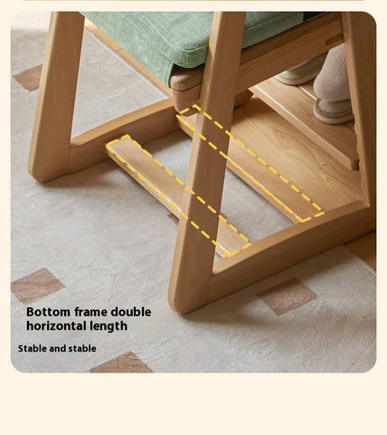 Beech Solid Wood Kids Chair Natural Finish Ergonomic Adjustable Seat Removable Washable Chenille Cushion for Playroom & Study