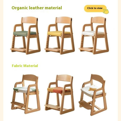 Beech Solid Wood Kids Chair Natural Finish Ergonomic Adjustable Seat Removable Washable Chenille Cushion for Playroom & Study