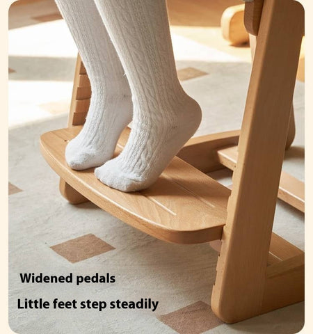 Beech Solid Wood Kids Chair Natural Finish Ergonomic Adjustable Seat Removable Washable Chenille Cushion for Playroom & Study