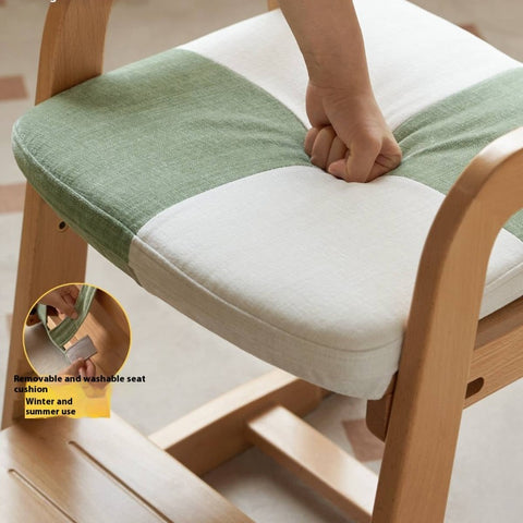 Beech Solid Wood Kids Chair Natural Finish Ergonomic Adjustable Seat Removable Washable Chenille Cushion for Playroom & Study