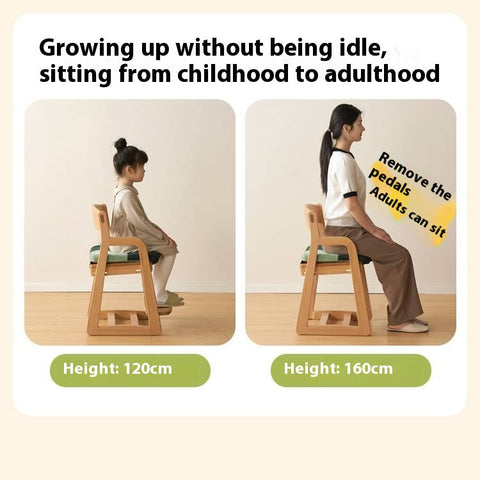 Beech Solid Wood Kids Chair Natural Finish Ergonomic Adjustable Seat Removable Washable Chenille Cushion for Playroom & Study