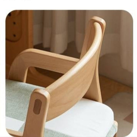 Beech Solid Wood Kids Chair Natural Finish Ergonomic Adjustable Seat Removable Washable Chenille Cushion for Playroom & Study