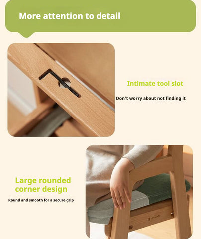 Beech Solid Wood Kids Chair Natural Finish Ergonomic Adjustable Seat Removable Washable Chenille Cushion for Playroom & Study