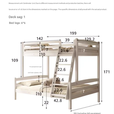 Beech, Birch solid wood children's bunk bed white detachable bed.