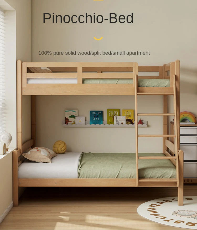 Beech, Birch solid wood children's bunk bed white detachable bed.