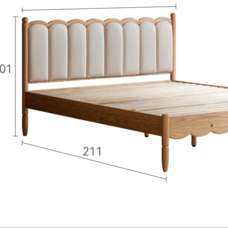 Oak solid wood Milky white kids upholstered bed with soft headboard<