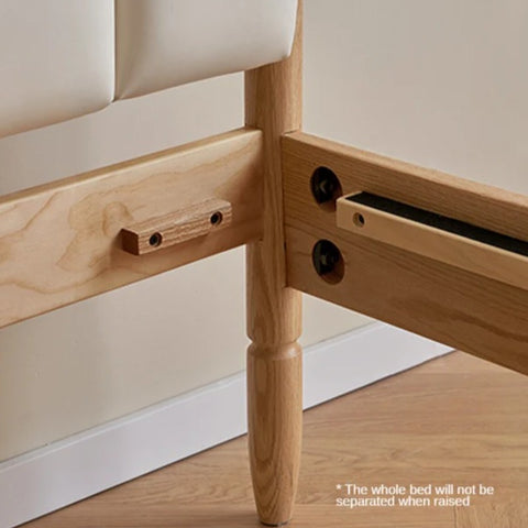 Oak solid wood Milky white kids upholstered bed with soft headboard<