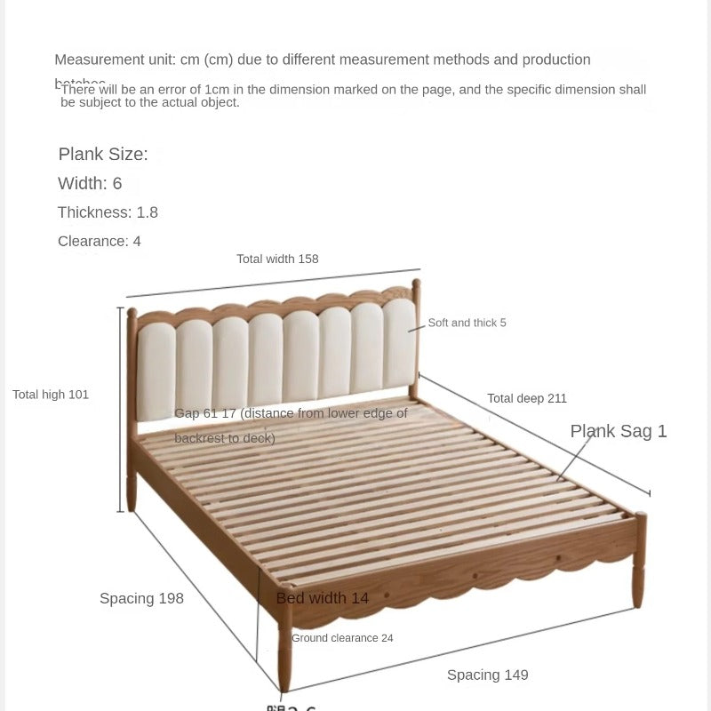 Oak solid wood Milky white kids upholstered bed with soft headboard<