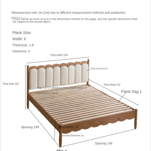 Oak solid wood Milky white kids upholstered bed with soft headboard<