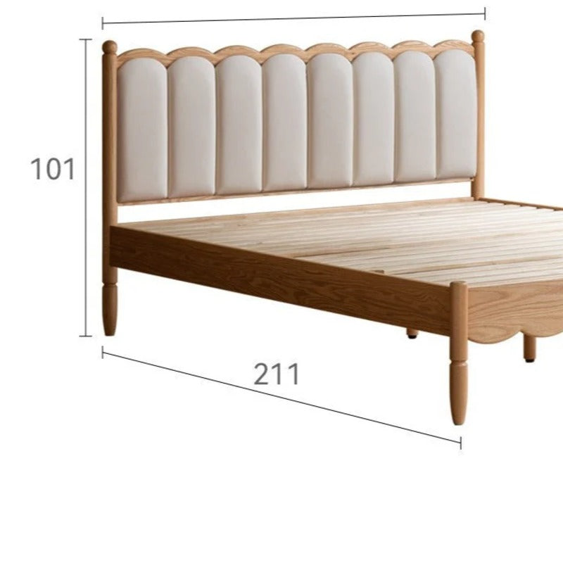 Oak solid wood Milky white kids upholstered bed with soft headboard<