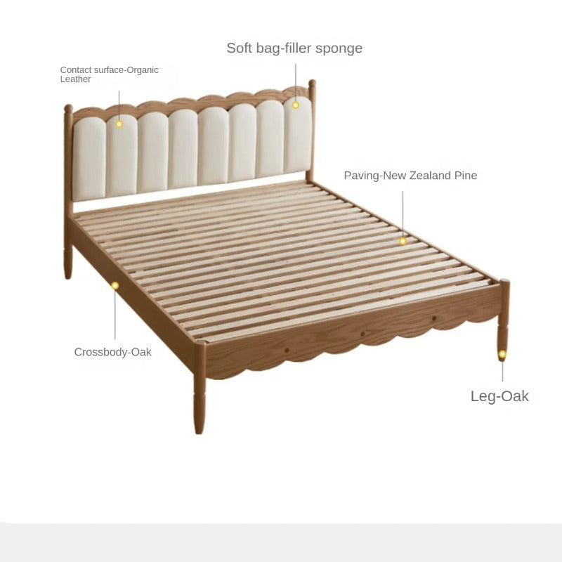 Oak solid wood Milky white kids upholstered bed with soft headboard<