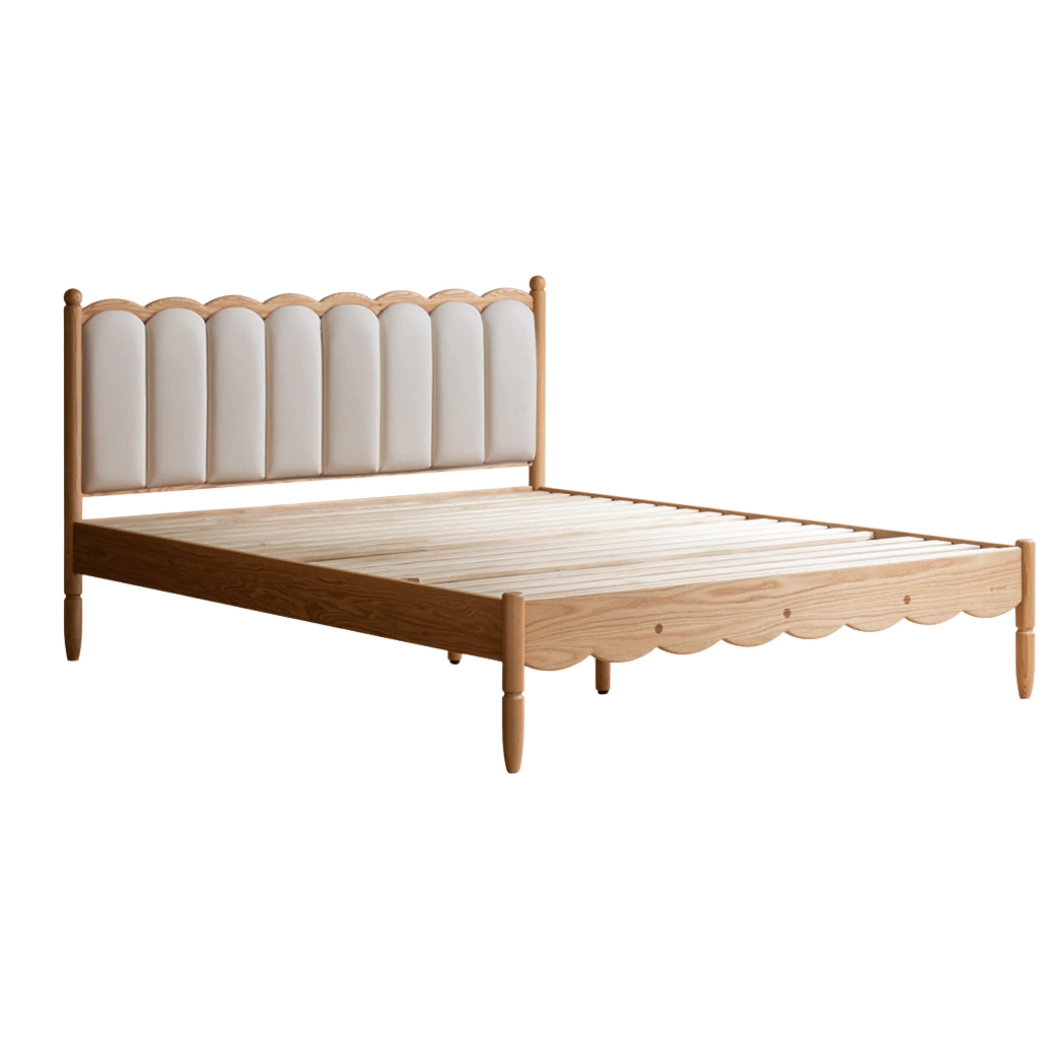 Oak solid wood Milky white kids upholstered bed with soft headboard<