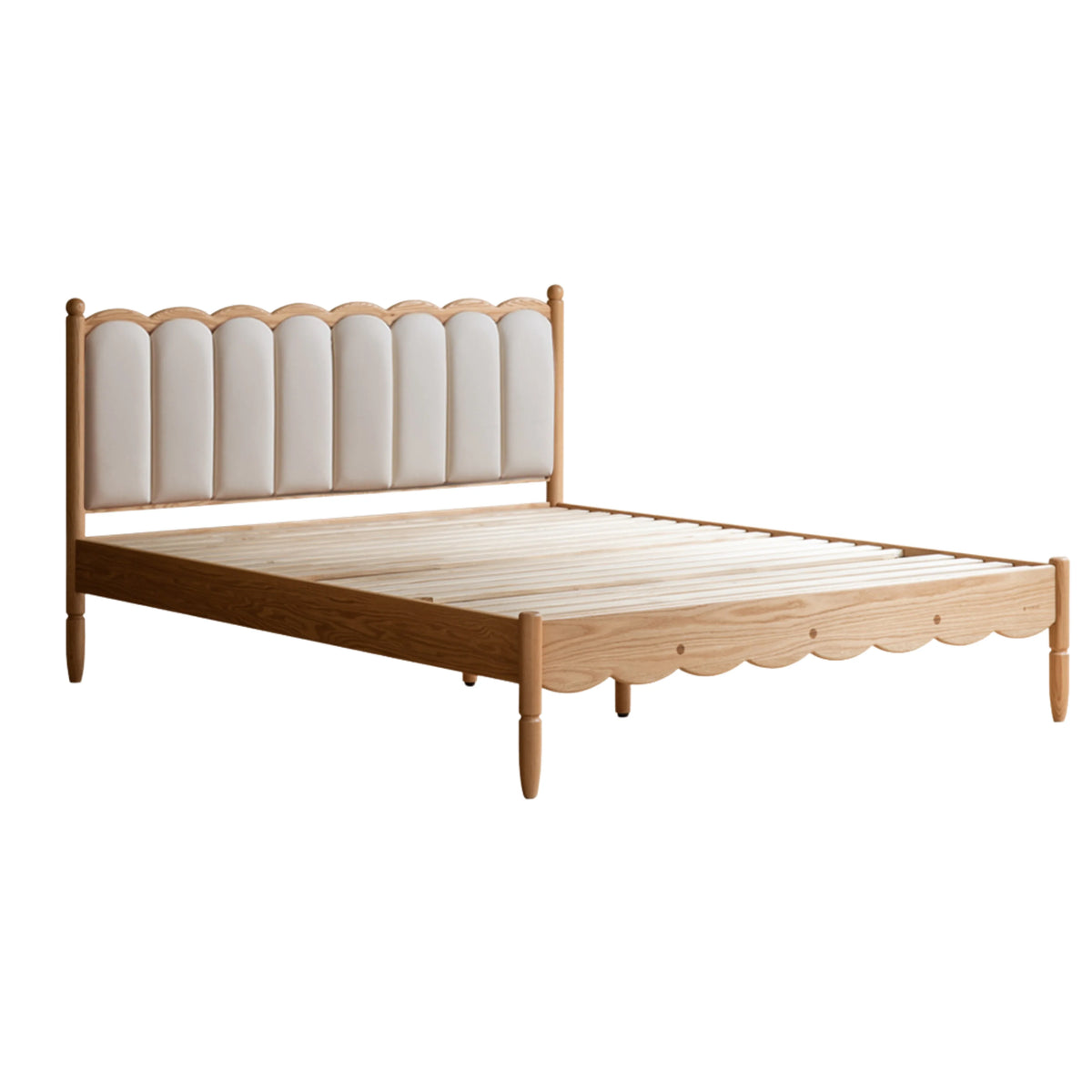 Oak solid wood Milky white kids upholstered bed with soft headboard<