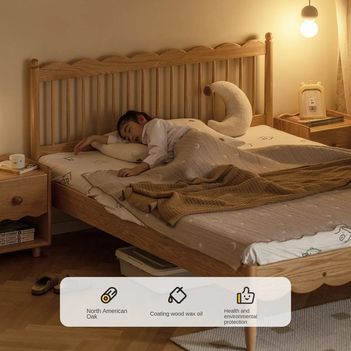 Oak solid wood children's bed<