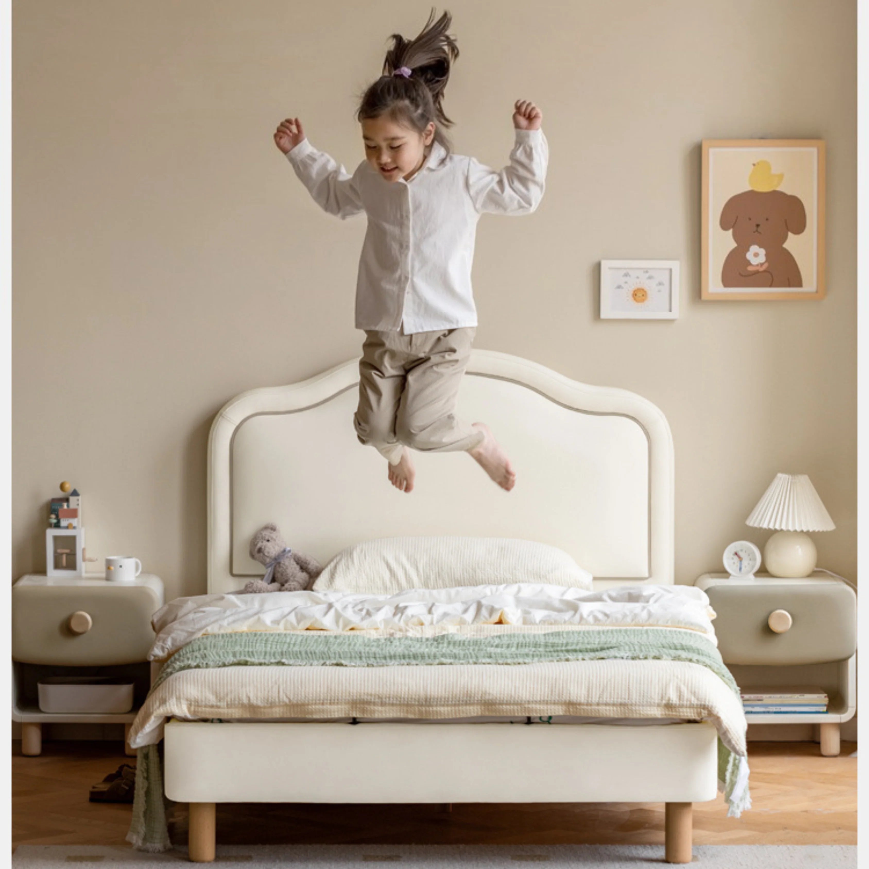 Organic Leather Cream Style Soft Kid's Bed