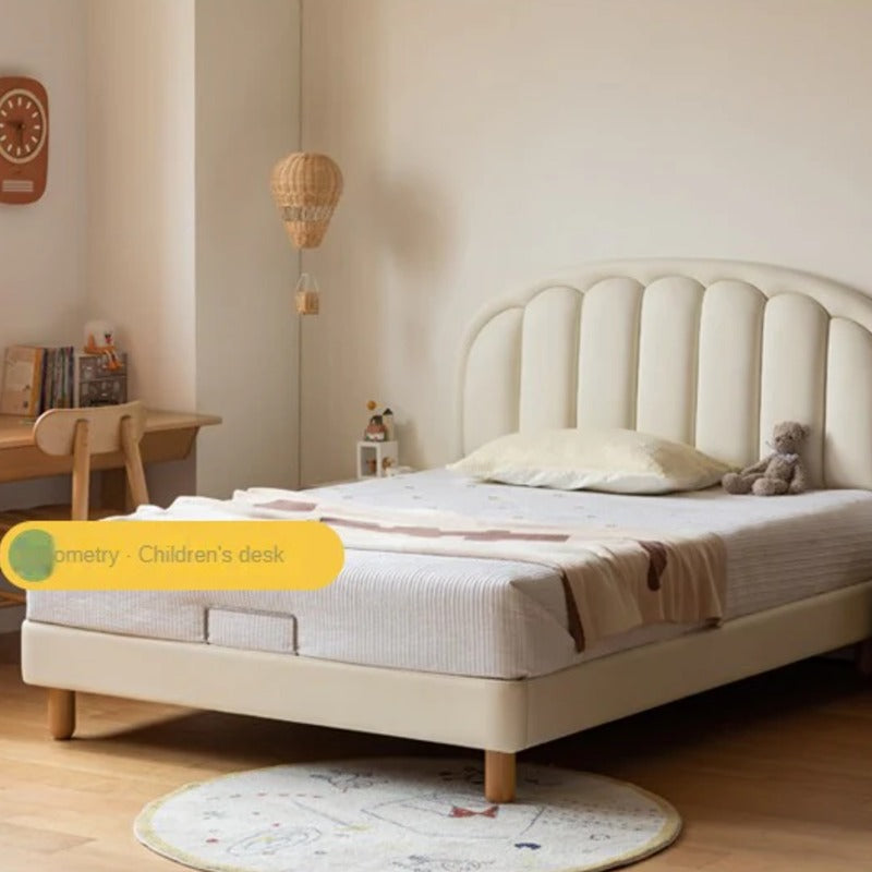 Children's Bed Modern Simple White Cream organic leather<