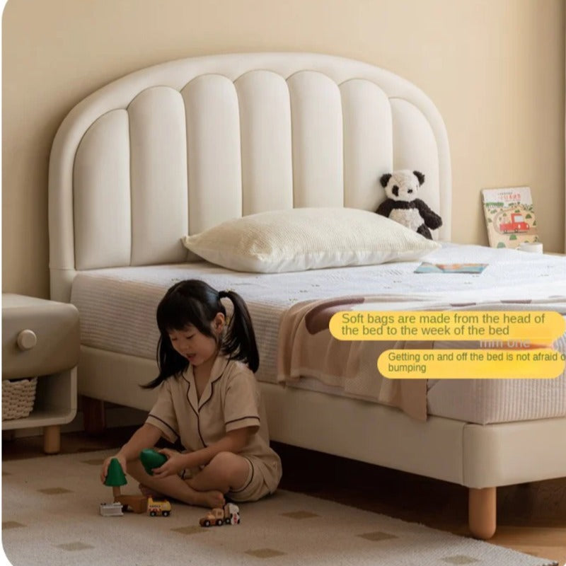 Children's Bed Modern Simple White Cream organic leather<