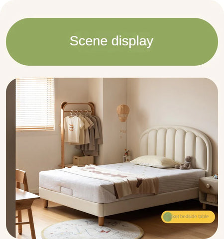 Children's Bed Modern Simple White Cream organic leather<