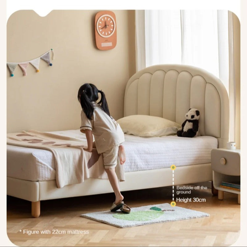 Children's Bed Modern Simple White Cream organic leather<