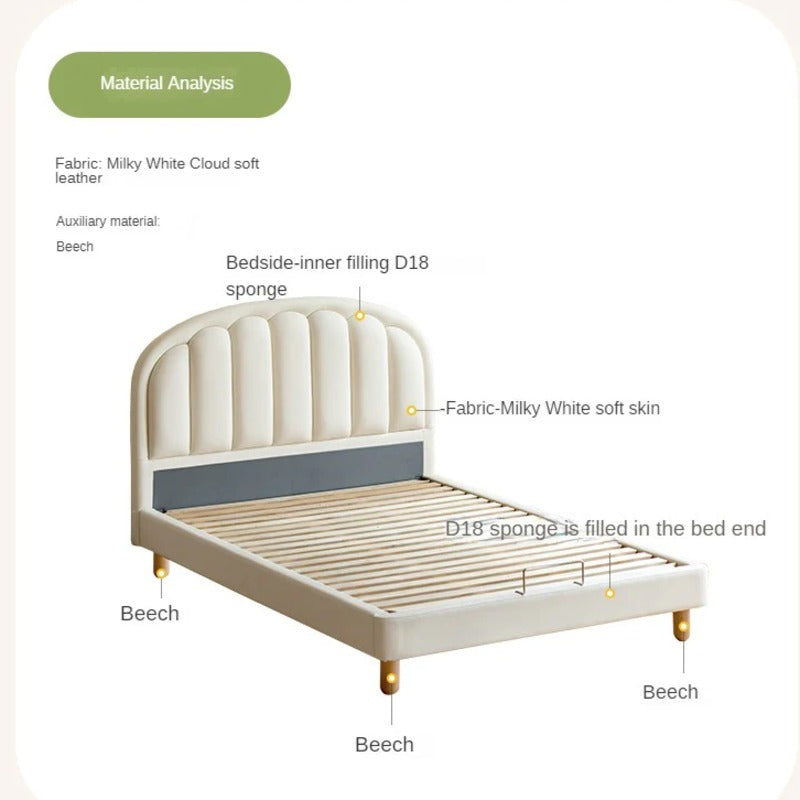 Children's Bed Modern Simple White Cream organic leather<