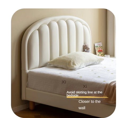 Children's Bed Modern Simple White Cream organic leather<
