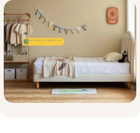 Children's Bed Modern Simple White Cream organic leather<